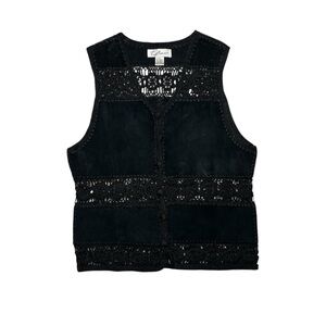 Fred Thomas Black Suede & Crochet Vest Women’s Size Small